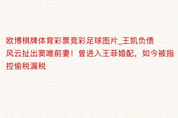 欧博棋牌体育彩票竞彩足球图片_王凯负债风云扯出窦唯前妻！曾进入王菲婚配，如今被指控偷税漏税