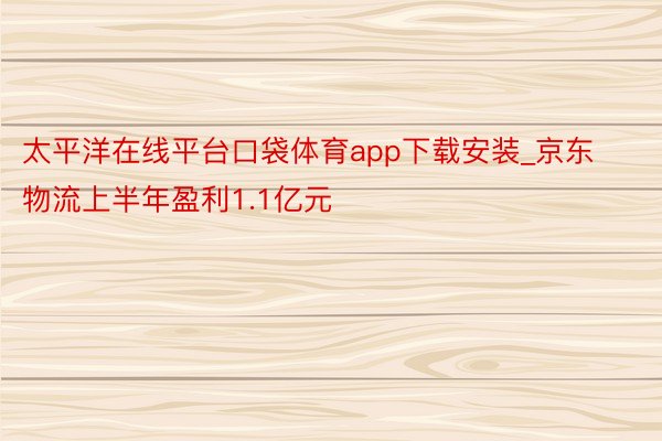 太平洋在线平台口袋体育app下载安装_京东物流上半年盈利1.1亿元