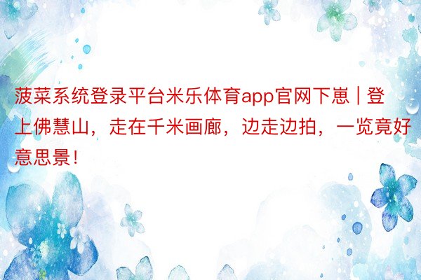 菠菜系统登录平台米乐体育app官网下崽 | 登上佛慧山，走在千米画廊，边走边拍，一览竟好意思景！